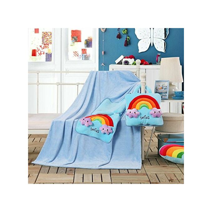 Gyermek pléd és ágytakaró egyben - 110 × 160 cm - égszínkék - mosolyka