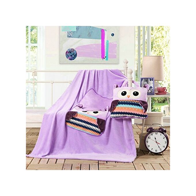 Gyermek pléd és ágytakaró egyben - 110 × 160 cm - lila - bagoly