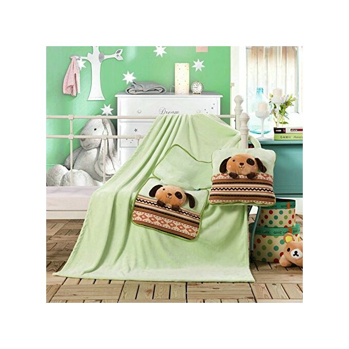 Gyermek pléd és ágytakaró egyben - 110 × 160 cm - világoszöld - kutyus