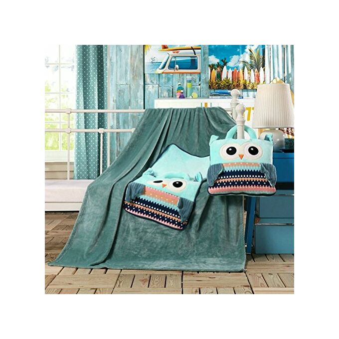 Gyermek pléd és ágytakaró egyben - 110 × 160 cm - zöld - bagoly