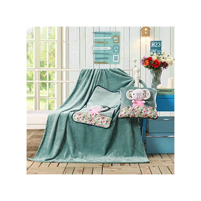 Gyermek pléd és ágytakaró egyben - 110 × 160 cm - zöld - elefánt