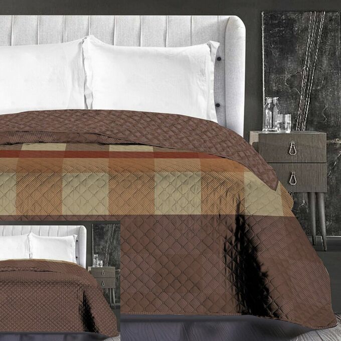 Arthur ágytakaró - 240*260 cm - barna-kockás, kétoldalas