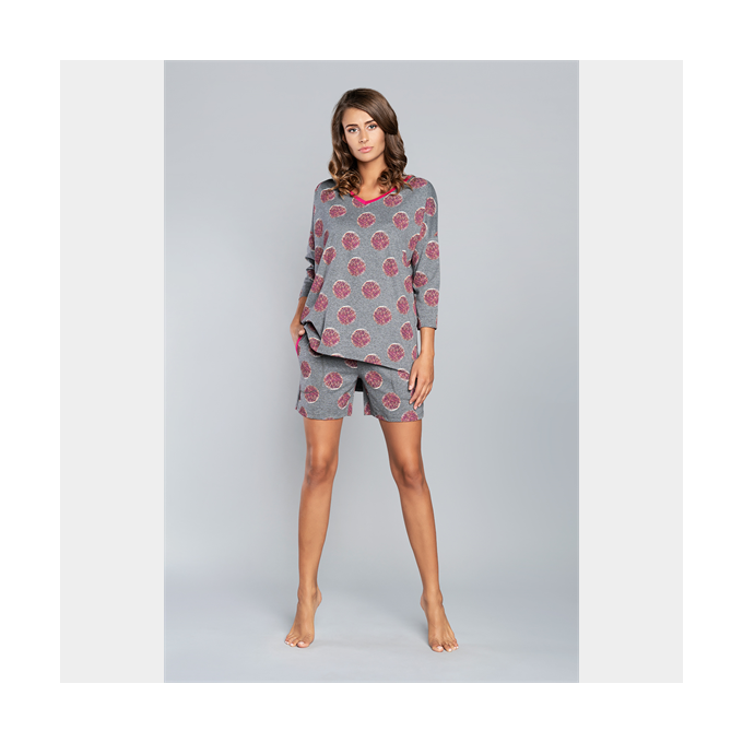 J.PRESS Női bővebb szabású pizsama szett - 40 - szürke-mintás - LABONI_NEW