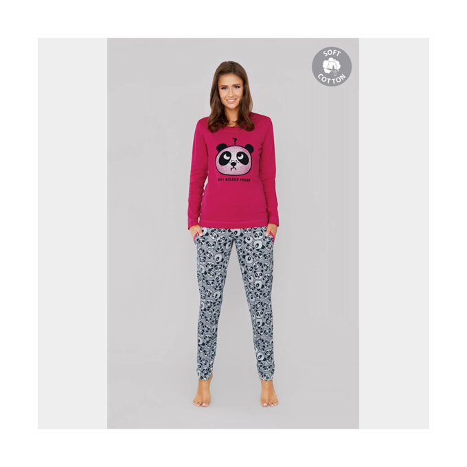 J.PRESS Női mintás hosszú pamut pizsama - 40 - mályva - KAMA
