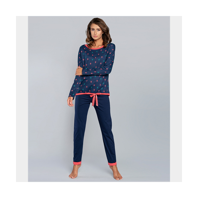 J.PRESS Női mintás pizsama szett - 40 - sötétkék-rózsaszín - LUTNIA