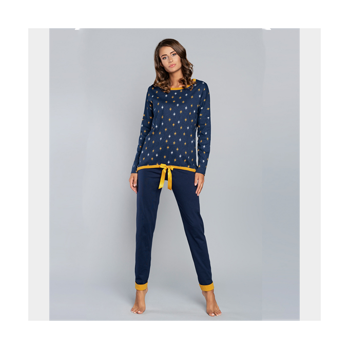 J.PRESS Női mintás pizsama szett - 38 - sötétkék-sárga - LUTNIA