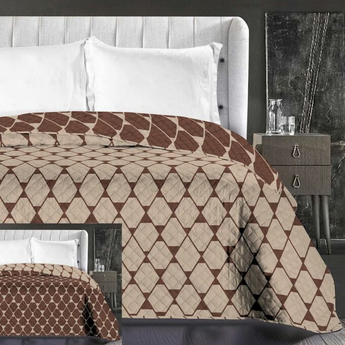Rhombuses ágytakaró - 220*240 cm - bézs-barna, kétoldalas