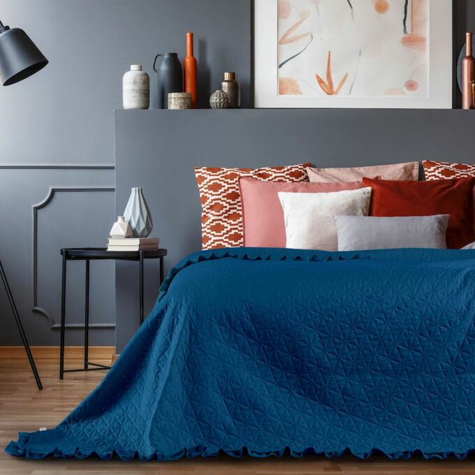Tilia ágytakaró 170×270 cm - Kék - fodros