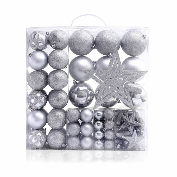 Karácsonyi dekoráció készlet - Star - 100 db - ezüst (KARÁCSONYFA DÍSZ)