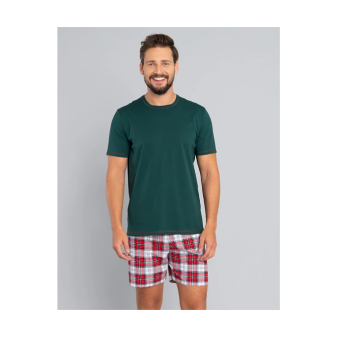 J.PRESS Férfi rövid pamut pizsama szett - M - zöld - MOSS