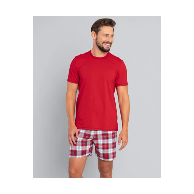 J.PRESS Férfi rövid pamut pizsama szett - XXL - piros - MOSS